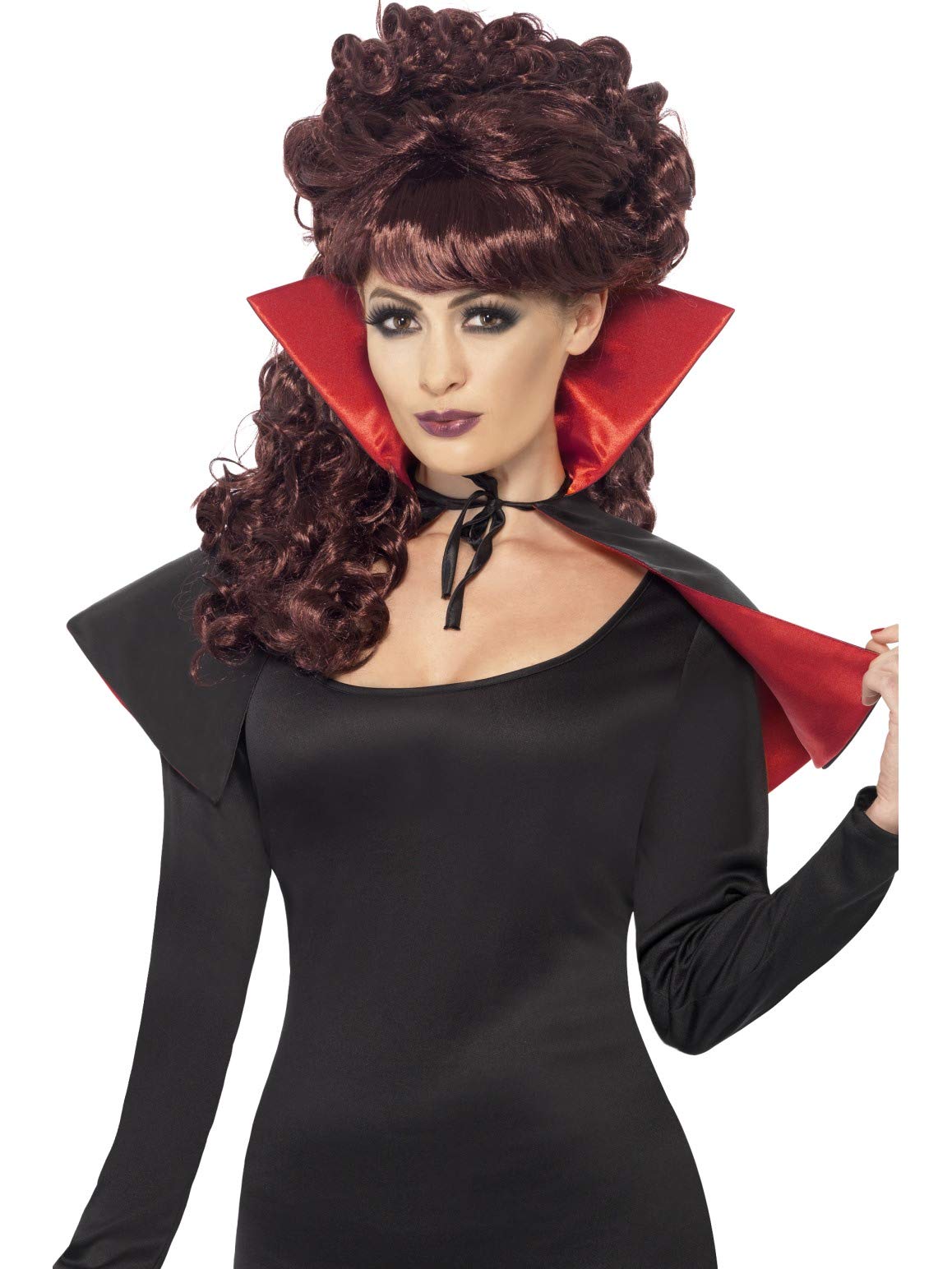 Smiffys Mini Vamp Cape, Black & Red with High Collar, Halloween Fancy Dress Accessory, Halloween Fancy Dress Accessories Dress Up Accessories Halloween