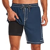 HODOSPORTS Mens Swim Trunks with Compression Liner 9 inch Bathing Suit Quick-Dry Swim Shorts Cargo Pockets S-4XL