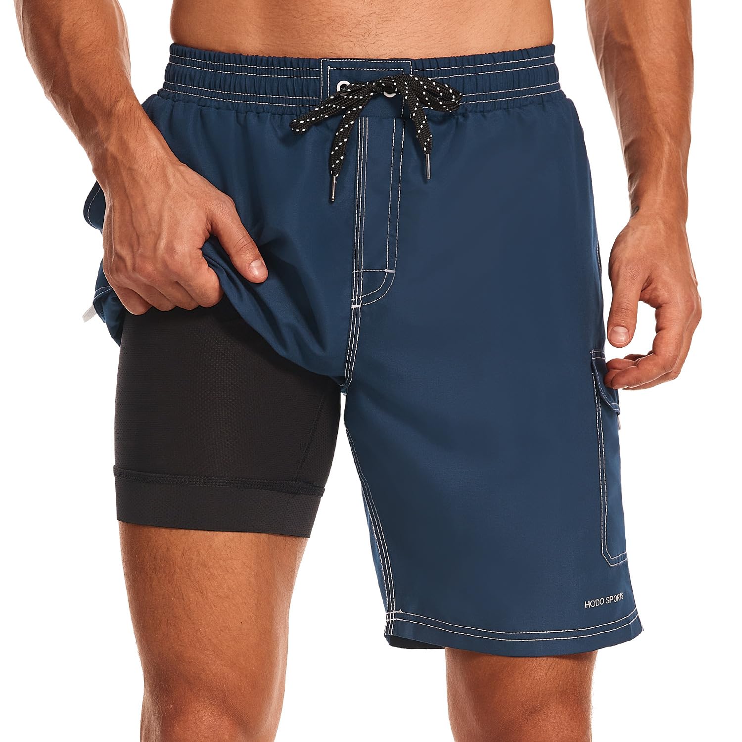 HODOSPORTS Mens Swim Trunks with Compression Liner 9 inch Bathing Suit Quick-Dry Swim Shorts Cargo Pockets S-4XL
