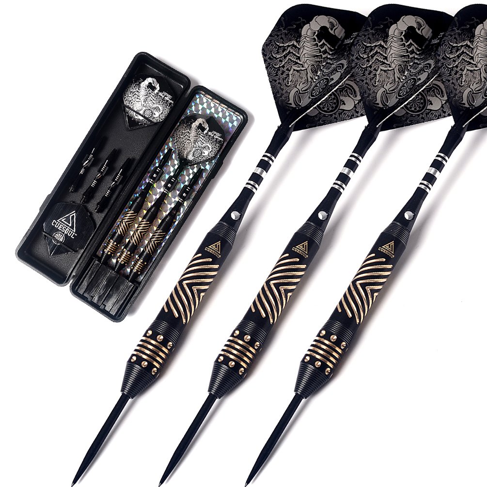 CUESOUL Black Scorpion 24 Grams Steel Tip Darts Unique Styles Brass Barrels Durable Shafts Flights Case Portable Darts Set(HX-SL-F3205)