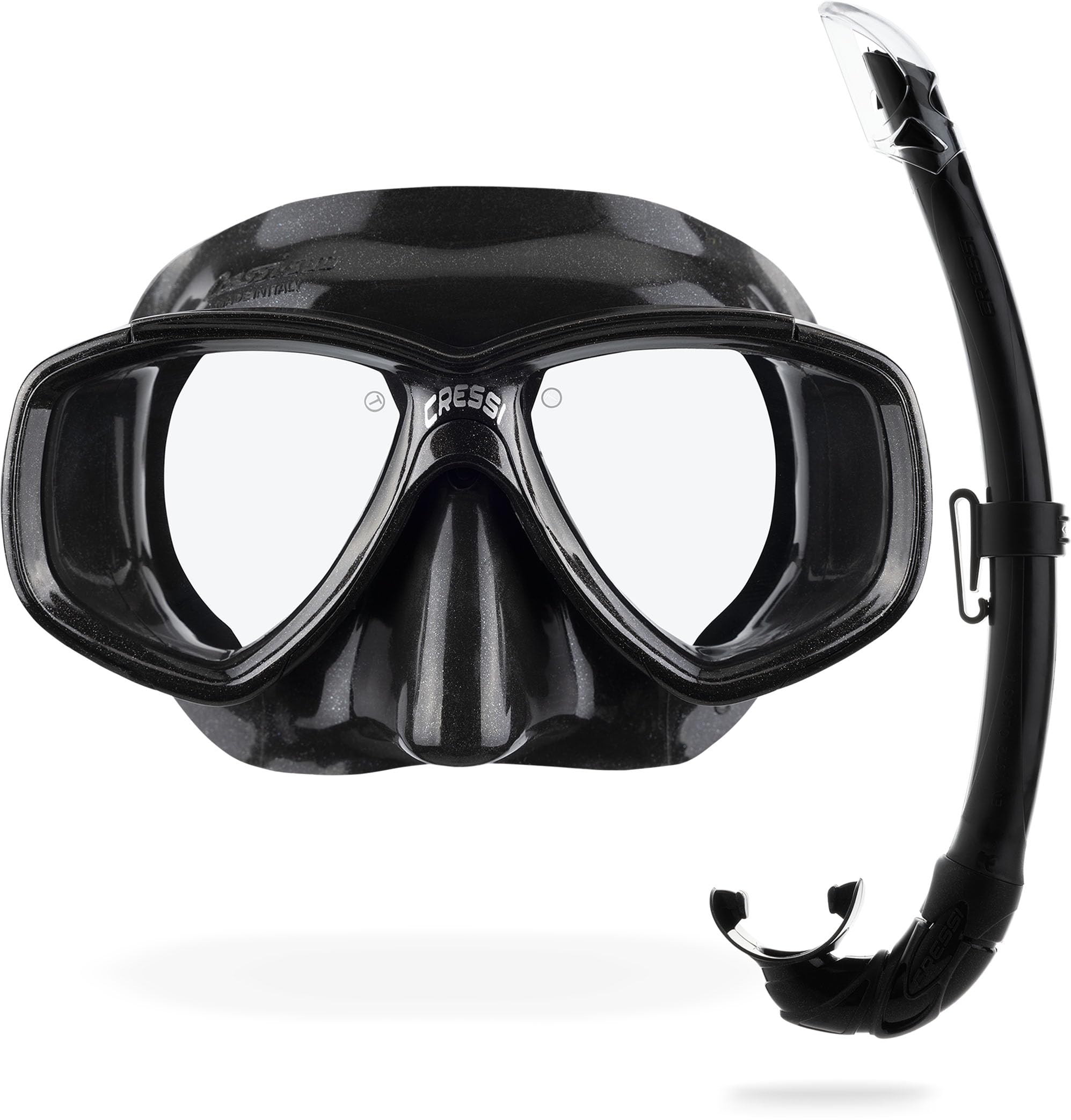 Cressi Perla Separate Glass Mask & Snorkel Set - Dry-Top Snorkel - Low-Volume Fit for Scuba - Quick Buckles for Diving Mask - Black / Black - One Size