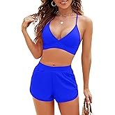 Jolefille High Waitsed Bikini Sets for Women Two Piece Swimsuit Tummy Control Bathing Suit Shorts V Neck Top Lace Up