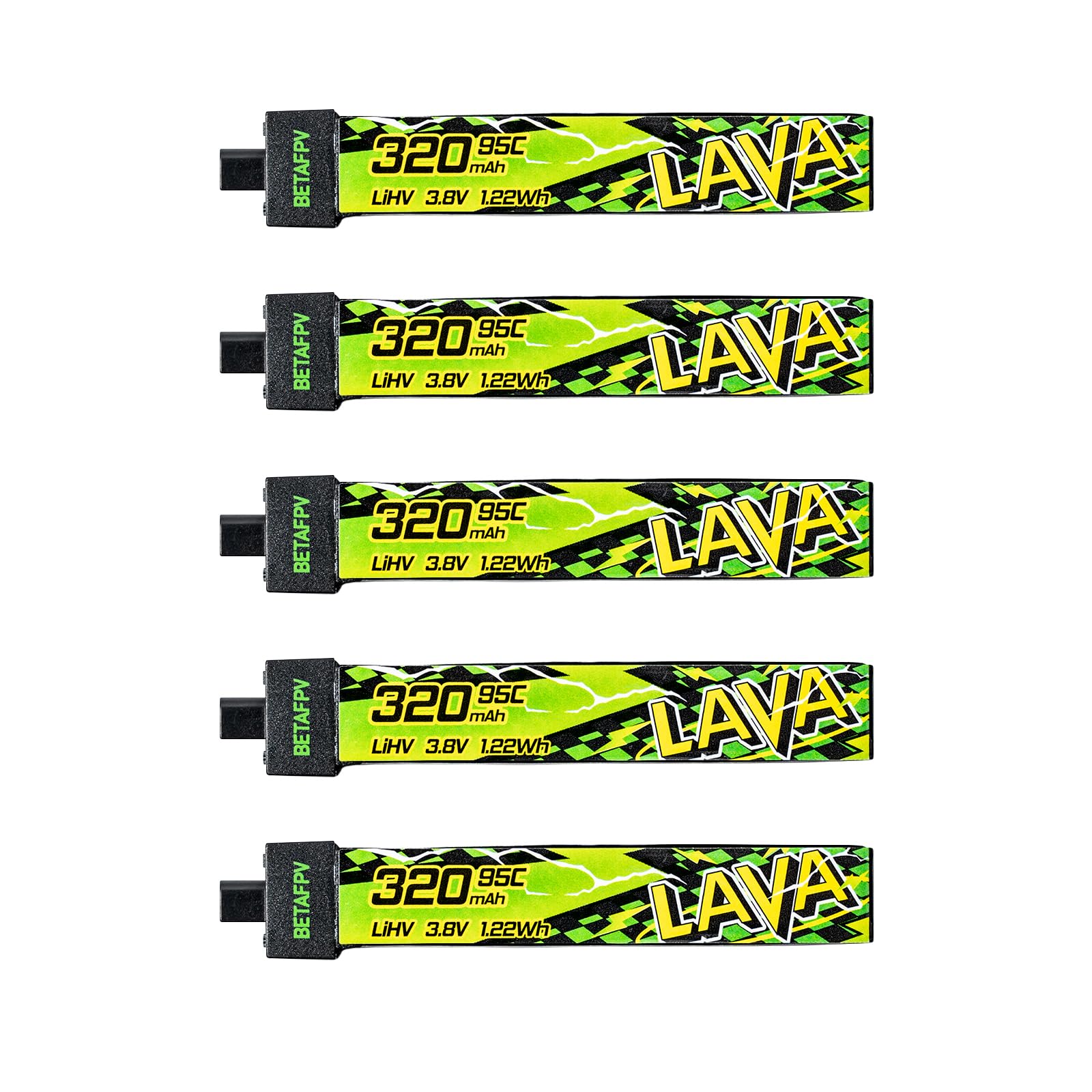 Photo 1 of BETAFPV 5pcs Lava II 1S 320mAh Battery 3.8V 95C LiHV Battery with BT2.0 Connector Compatible with 1S Tiny Whoop Drone Quadcopter Like Cetus FPV Kit, Air65, Meteor65 Pro 1S Brushless Drones