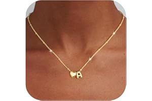 Ursteel Heart Initial Necklaces for Women - Dainty 14K Gold Plated Initial Heart Necklace for Women Trendy, Tiny Letter A-Z Necklaces Personalized Birthday Gifts for Teen Girls Jewelry