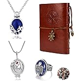 UoYu 24 pcs The Vampire Diar.s Jewelry Set Vintage Leather Writing Journal Notebook Daywalking Katherine Sapphire Crystal Pendant Necklaces Damon's Ring Movie Stickers