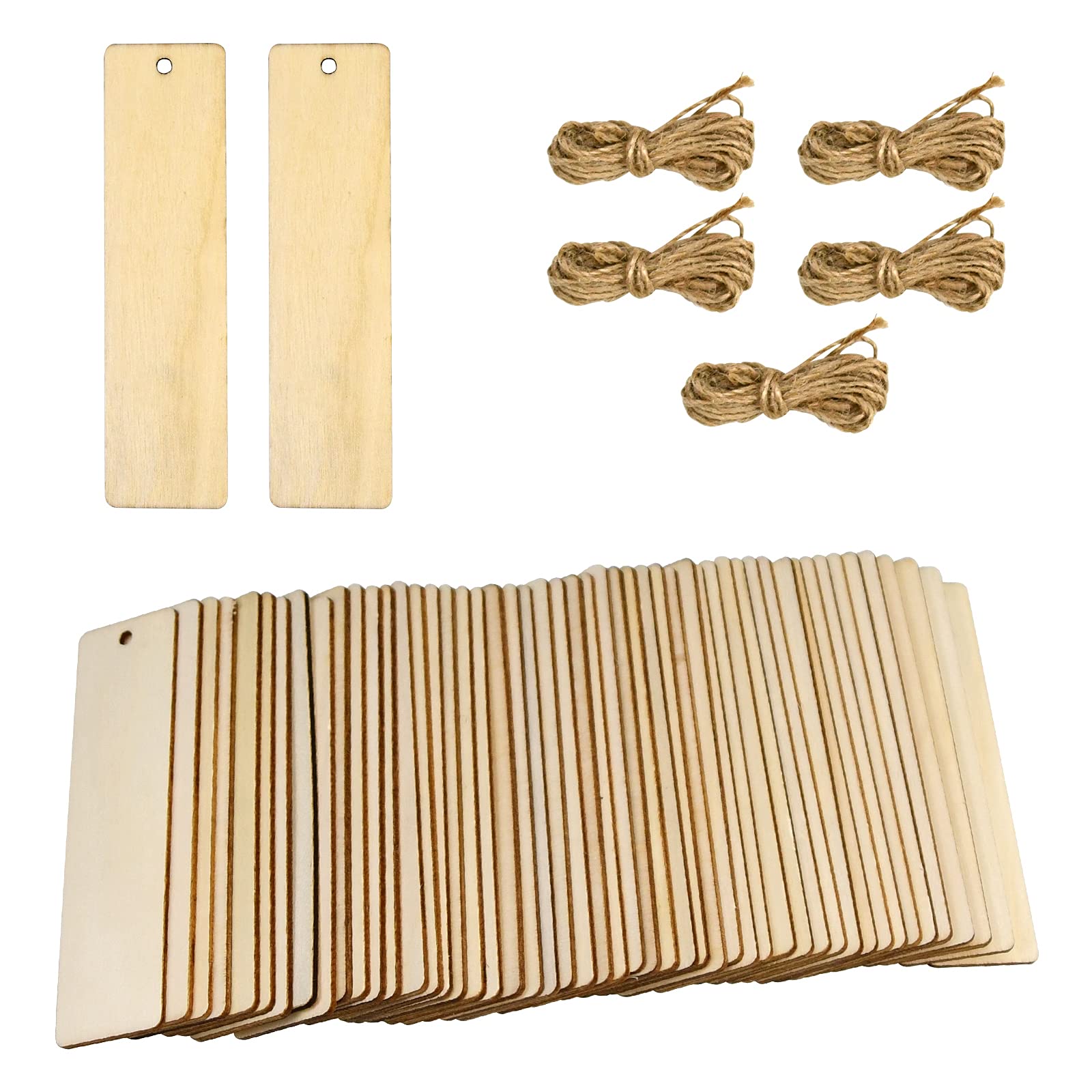Mikihat 50 Pcs Wooden DIY Bookmarks, Hanging Tags, 12 x 3.2cm, 50 Ropes Included, Office Products