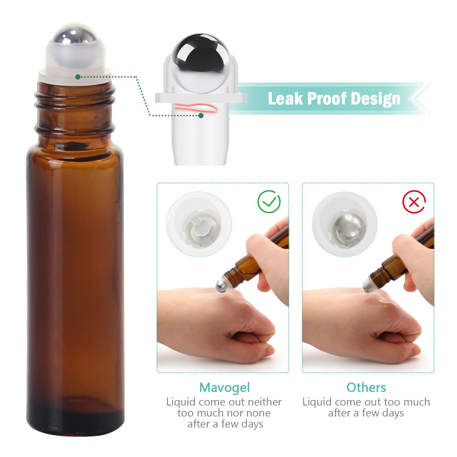 Mavogel 24pack, 10ml Roller Bottles for Essential Oils - Amber, Glass with Stainless Steel Roller Balls (3 Extra Roller Balls, 54 Pieces Labels, Opener, Funnel, Dropper, Brush Included)