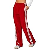 KMBANGI Women Striped Track Pants Elastic Waist Straight Leg Sweatpants Joggers Wide Leg Side Stripes Pants with Pockets
