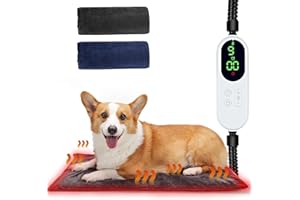 Angelpet Pet Heating Pad - 9 Adjustable Temperature Settings, Electric Pet Heated Bed Mat for Dogs Cats with 13 Timer Options
