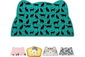 ZOEEYA Cat Food Mats for floor, Cat Water Bowl Mats Pet Feeding Absorbent Mat Cat Placemats for Food and Water Green Small 17.7 * 9.8 inch