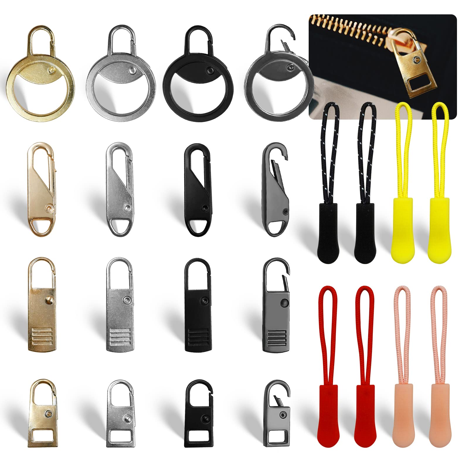 Daily Treasures 24-Piece Metal Zipper Slider Replacement Set, Detachable Puller Tab Repair Collection for Suitcases, Coats, Jackets, Boots & Luggage Mend Fixing