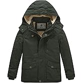 WenVen Boy's Winter Thicken Cotton Coat Heavy Sherpa Lined Hooded Parka Jacket
