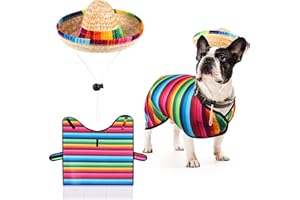 Weewooday Dog Sombrero Hat Pet Serape Poncho Costume Funny Dog Multicolor Adjustable Mexican Straw Hat Chihuahua Clothes(Medium)