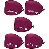 SATINIOR 5 Pieces Bouffant Cap with Buttons Unisex Sweatband Adjustable Tie Back Hat