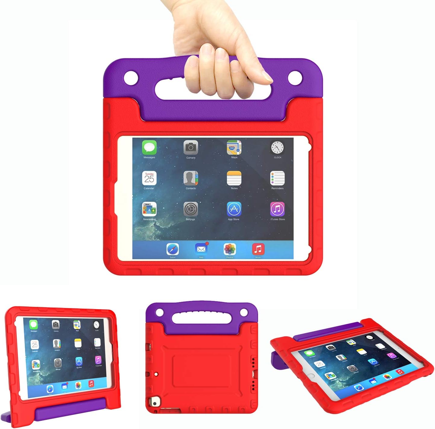 Kids Case for iPad Mini 1 2 3 4 5 Generation - Lightweight Shockproof Convertible Protection Cover with Built-in Handle Stand Children Tablet and 2019 - Retina Display (Red & Purple)