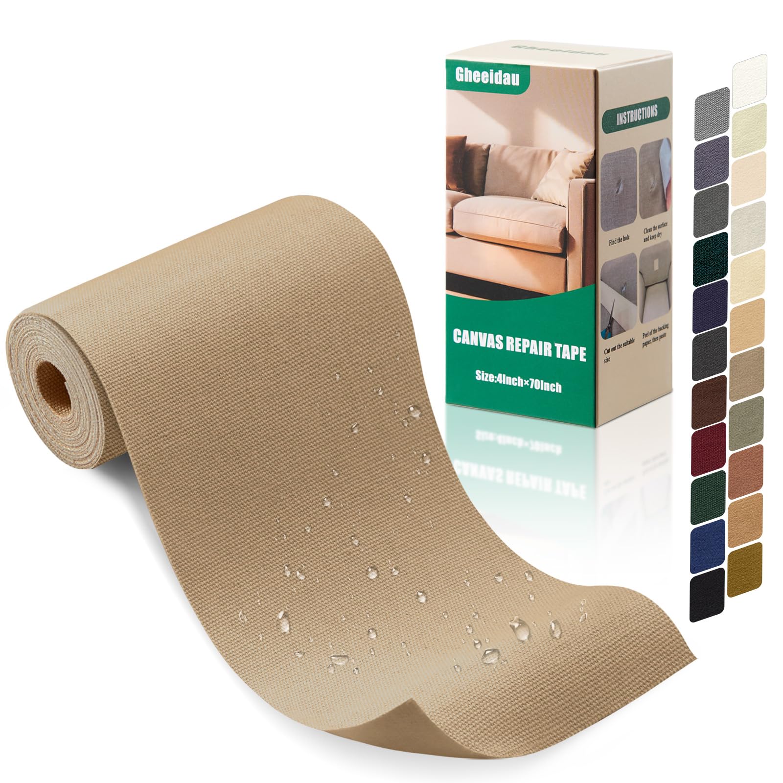 Photo 1 of Gheeidau Canvas Repair Tape 4×70 Inch Waterproof Self-Adhesive Fabric Repair Patch for Repairing Boat Covers,Tents,Patio Umbrellas,Car Seats,Luggage,Sofas.(Light Khaki)