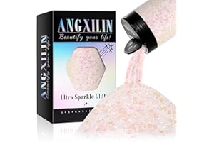 ANGXILIN Holographic Chunky Glitter, 190g/6.7oz Chunky and Fine Mixed Craft Glitter, Bulk Laser Sequin Glitter for Face Body Nail Art,Epoxy Resin Tumbler Jewelry Making Glitter (IRI Pink White)