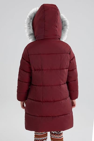 MAOO GARDEN GIRLS PUFFER WINTER COAT FAUX-DOWN HEAVYWEIGHT SNOW PARKA FUZZY FUR LINING HOOD WATER-RESISTANT LONG JACKET WINE 10Y