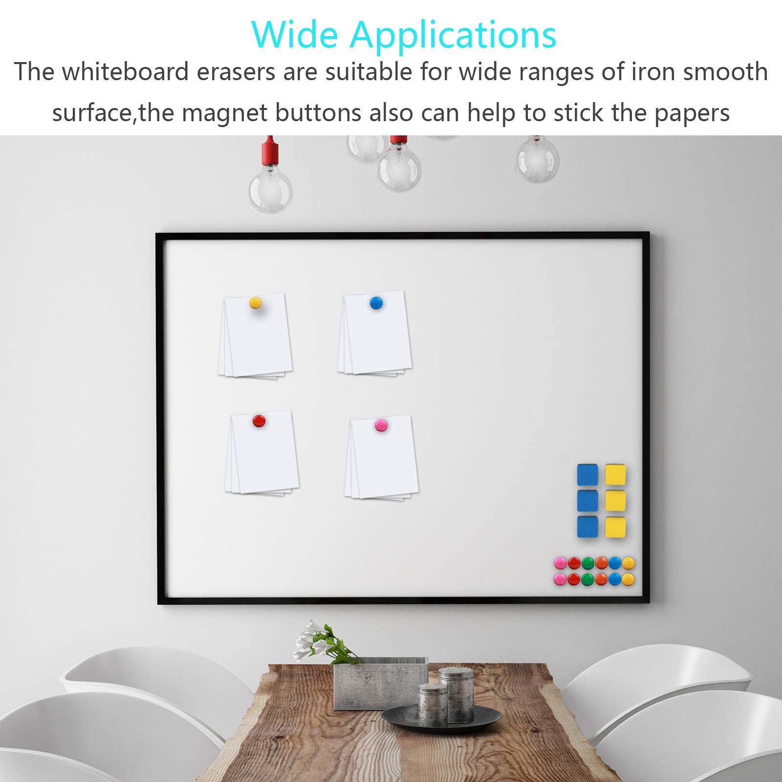 Dry Erase Eraser,LANMOK 36pcs Square Whiteboard Erasers Magnetic Erase with 12pcs Magnet Buttons for Kids Teachers Home Classroom Office