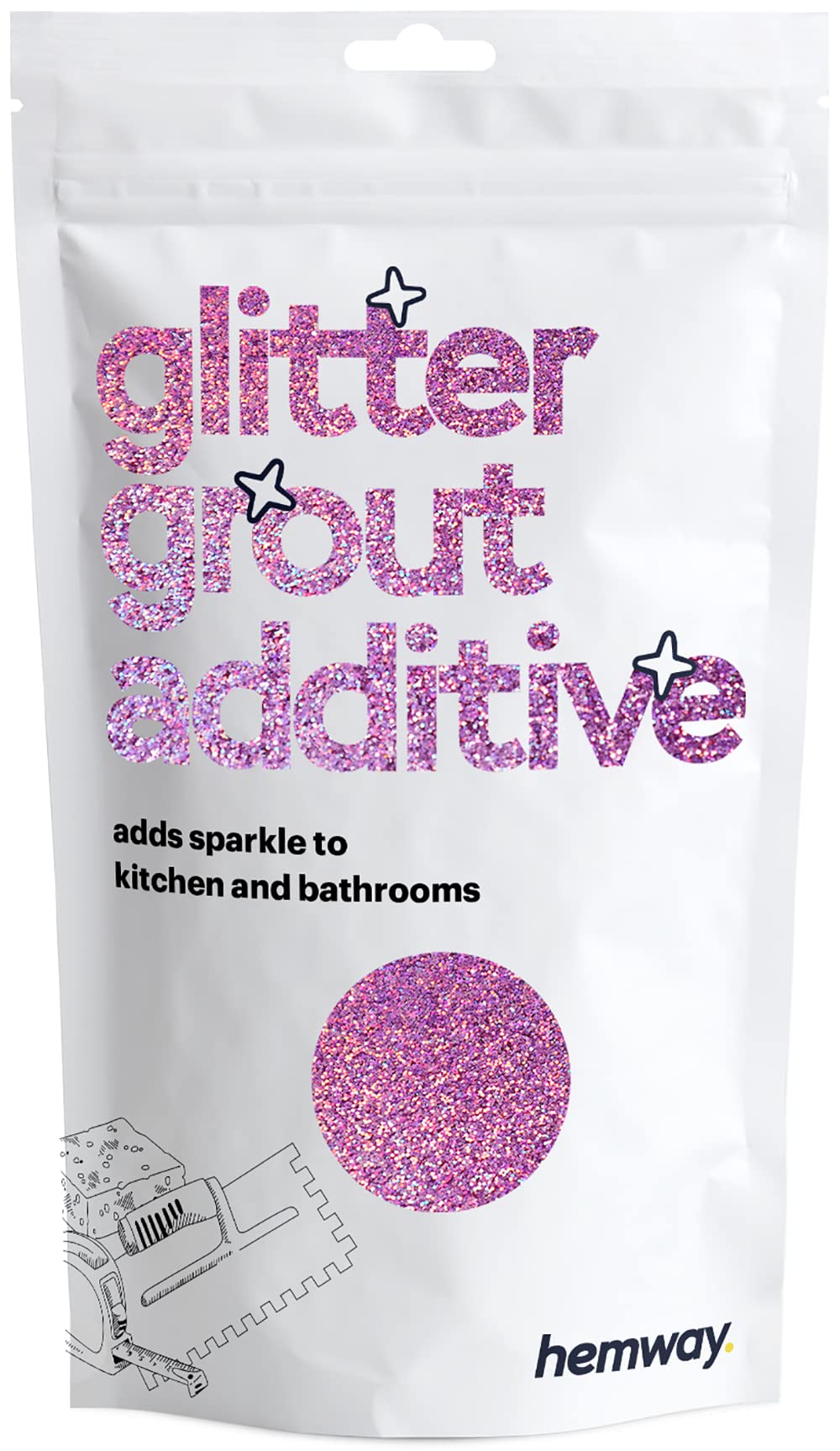 Hemway Rose Pink Holographic Glitter Grout Additive Chunky 100g Metallic Flakes for Adding Sparkle to Kitchen & Bathroom Tiles | Enhance Your Indoor Grouting Projects with a Durable Sparkly Effect