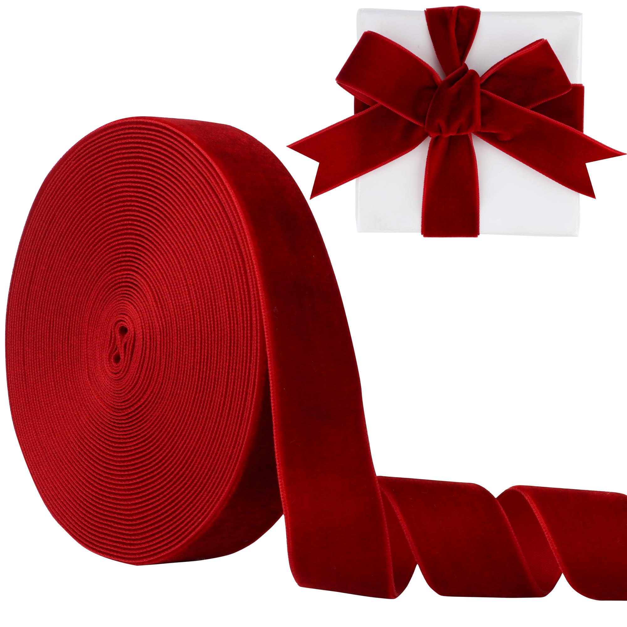Photo 1 of 1 Inch Velvet Ribbon 10 Yards LVYOUIF Single-Sided Velvet Ribbon Trim Perfect for Christmas Trees Gift Wrapping Bouquets Wedding Decor and DIY Crafts Wine-239