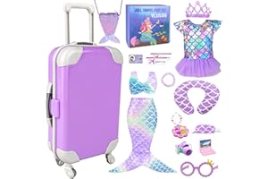 VLUSSO 18 inch Girl Doll Accessories Case Luggage Travel Play Set with Clothes Camera Travel Pillow Bag Dress Glasses Stuff Fit 18 inch Doll Christmas Birthday Gift