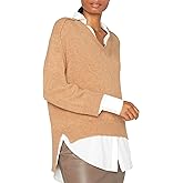 Brochu Walker The Looker Layered V-Neck Sweater - Long Sleeve Warm Sweaters for Women, Oversized Wool & Cashmere Pullover