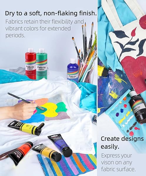 COLORFUL 14 COLORS PERMANENT FABRIC PAINT FOR FURNITURE, 16.65 OZ (500 ML) FABRIC PAINT FOR CLOTHES, SOFT RICH PIGMENT NON-TOXIC TEXTILE PAINT FOR FABRIC DIY CRAFTS T-SHIRTS SHOES JEANS FOR ADULT