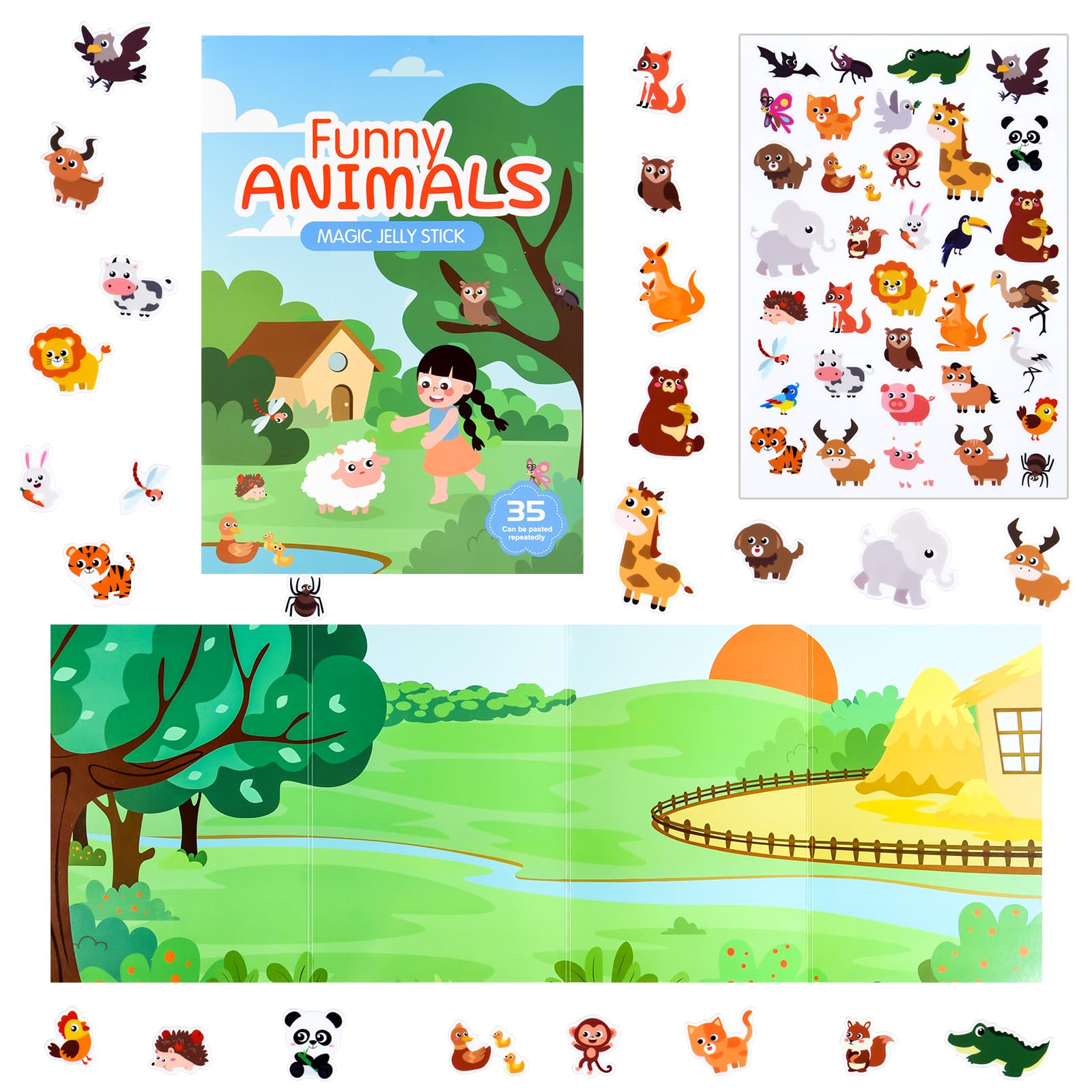 ASTARON Animal Sticker Book for Toddlers, Reusable Cute Waterproof Animal World Stickers, Plane Activities Travel Toys for Kids, Educational Sensory Learning Toy Busy Book
