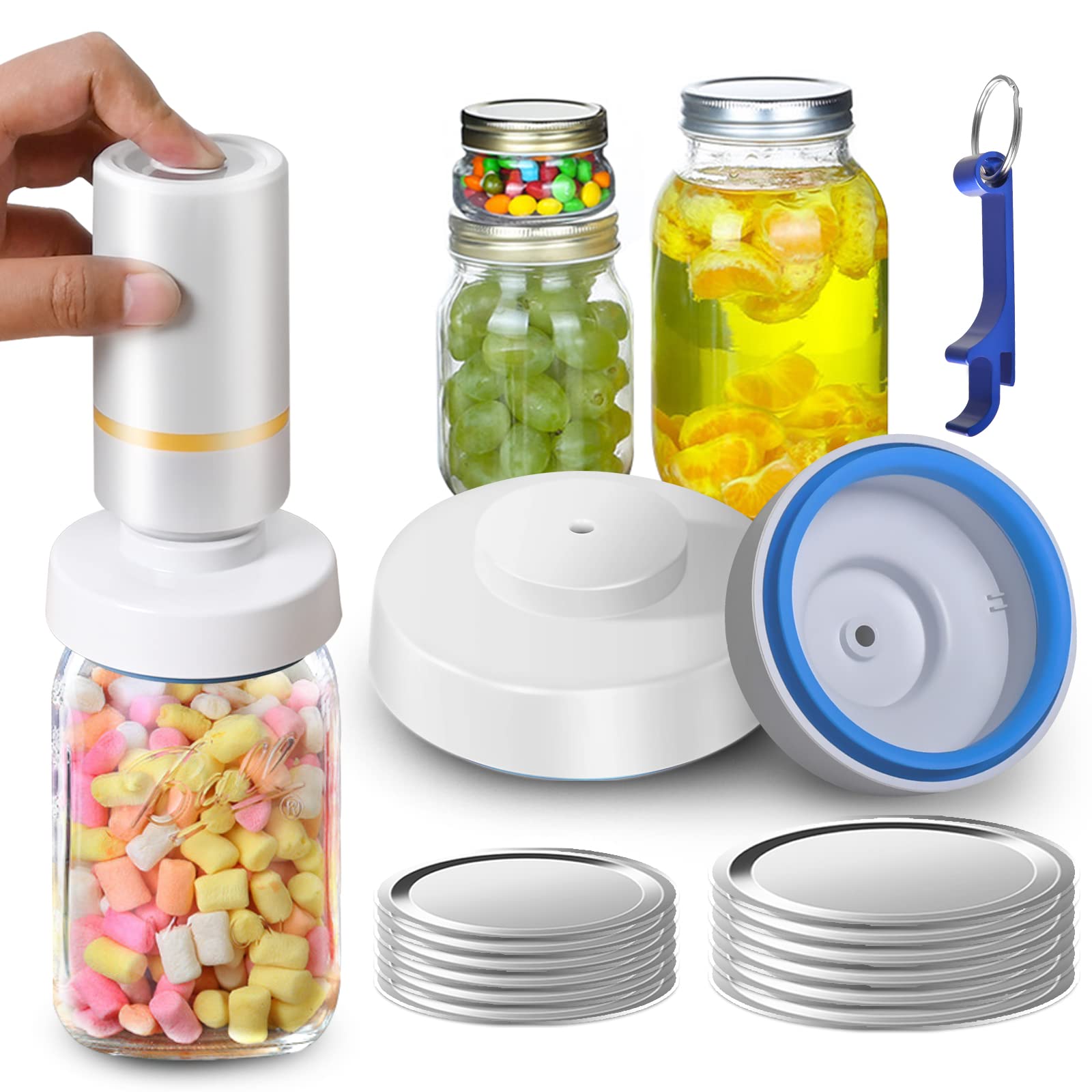Mason Jar Vacuum Sealer, Electric Jar Sealer and Accessory Hose Compatible with FoodSaver Vacuum Sealer, Vacuum Sealer for Jars for Wide & Regular Mouth Jar, with Electric Vacuum Pump and Lid
