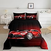 Feelyou Race Car Comforter Toddler Twin, Red Racecar Bedding Set for Kids Boys Girls Down Duvet Insert Set Cool Speed Sports Car Bedroom Decor Quilt Comforter with 1 Pillowcase Warm Bedding