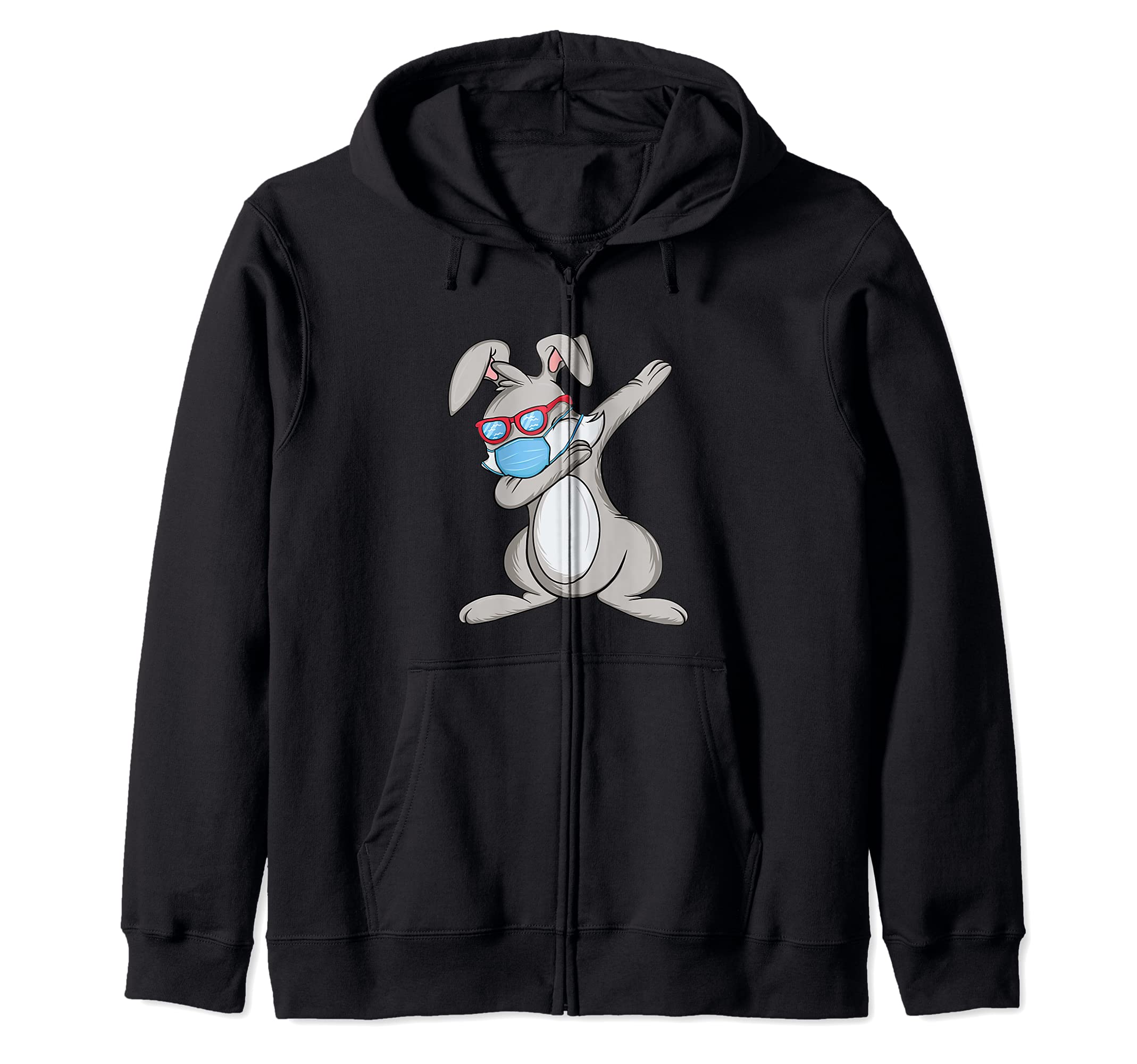 Dabbing Easter Bunny Wearing Face Mask Zip Hoodie