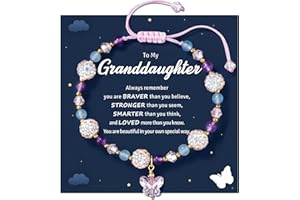 LAVEIR To My Daughter Granddaughter Niece Adjustable Crystal Butterfly Bracelet, Birthday Christmas Graduation Back to School Gifts for Girls