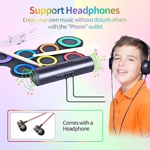 AUGLEAP Electronic Drum Set for Kids, Roll Up Practice Pad