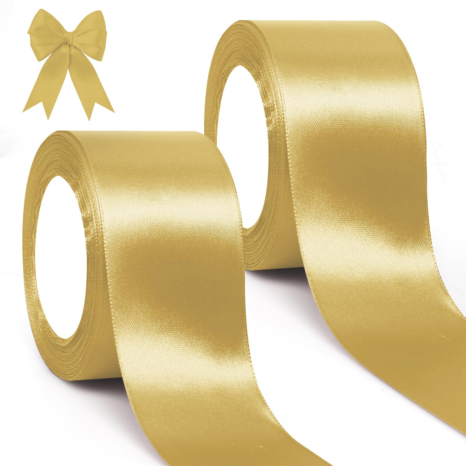 GXFCING Gold Ribbon 50mm Wide, 46M Thick Gold Satin Ribbon Christmas Ribbon for Gift Wrapping, Crafting, DIY Sewing, Hair Bows, Cake Box, Wedding, Car, Bouquets, Xmas Party Decoration