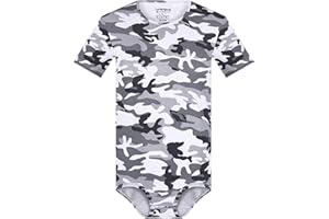 Landofgenie Short Sleeve Onesie Adult One Piece Pajamas Camouflage Bodysuit Button Crotch Top for Men - Camo
