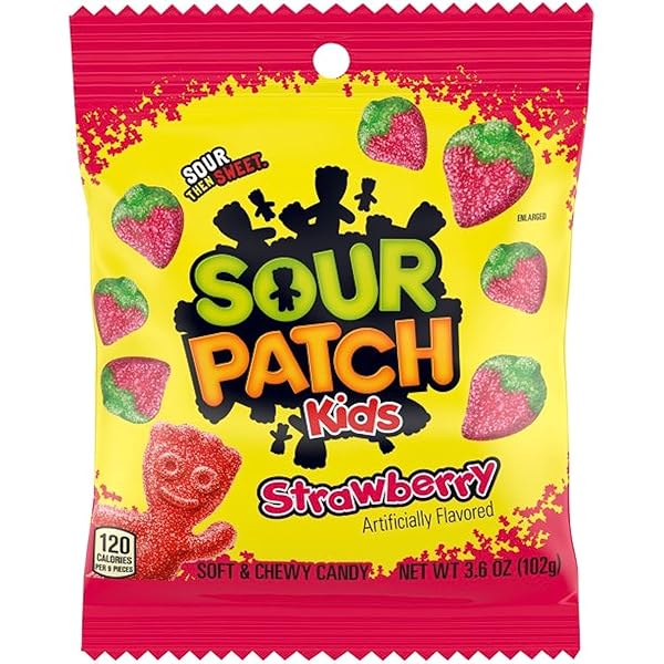 SOUR PATCH PEG BAG CANDY, 3.6 OUNCE (STRAWBERRY)