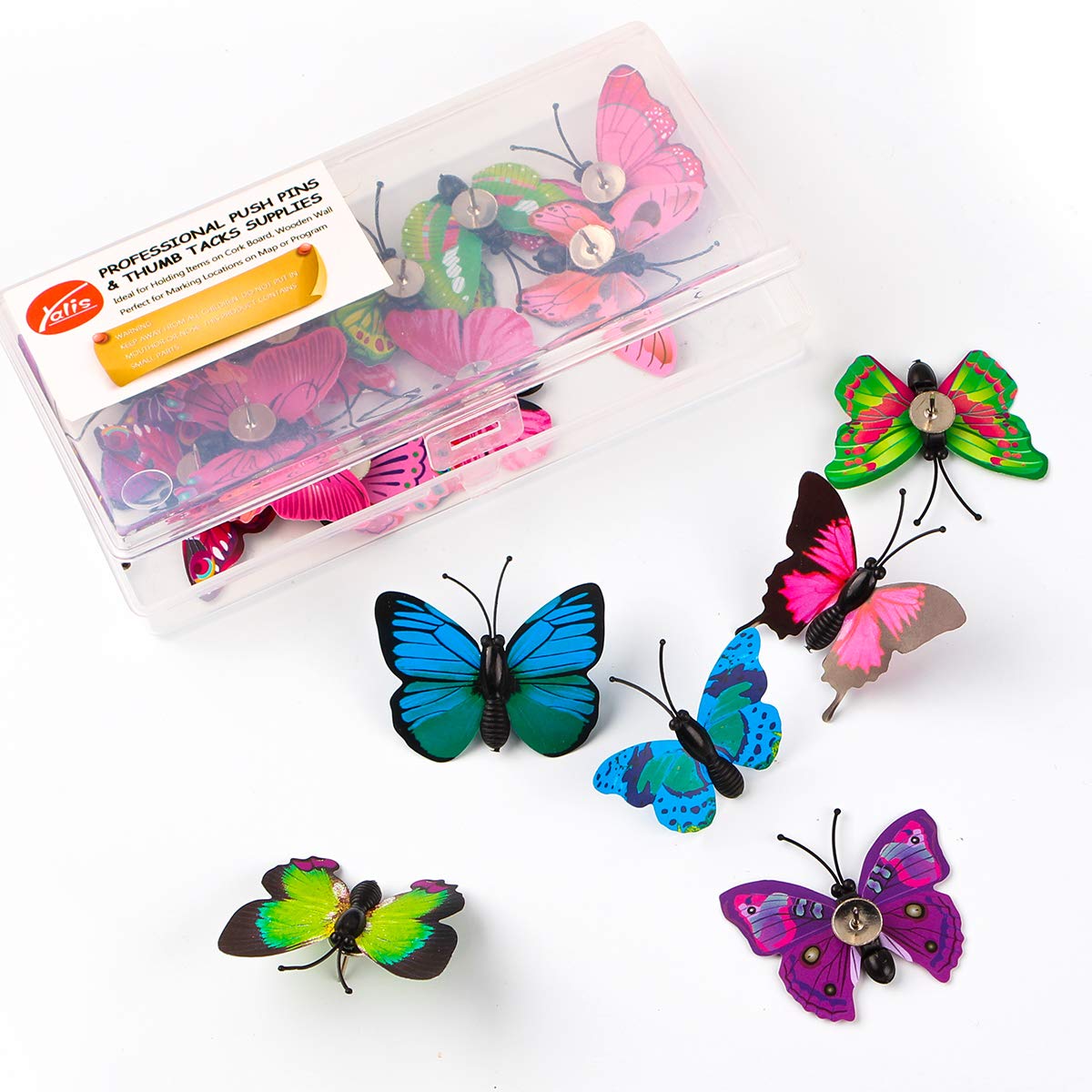Photo 1 of Yalis Decorative Thumb Tacks 12 Pcs Colorful Cute Pushpins for Feature Wall, Whiteboard, Corkboard, Photo Wall (Butterfly)