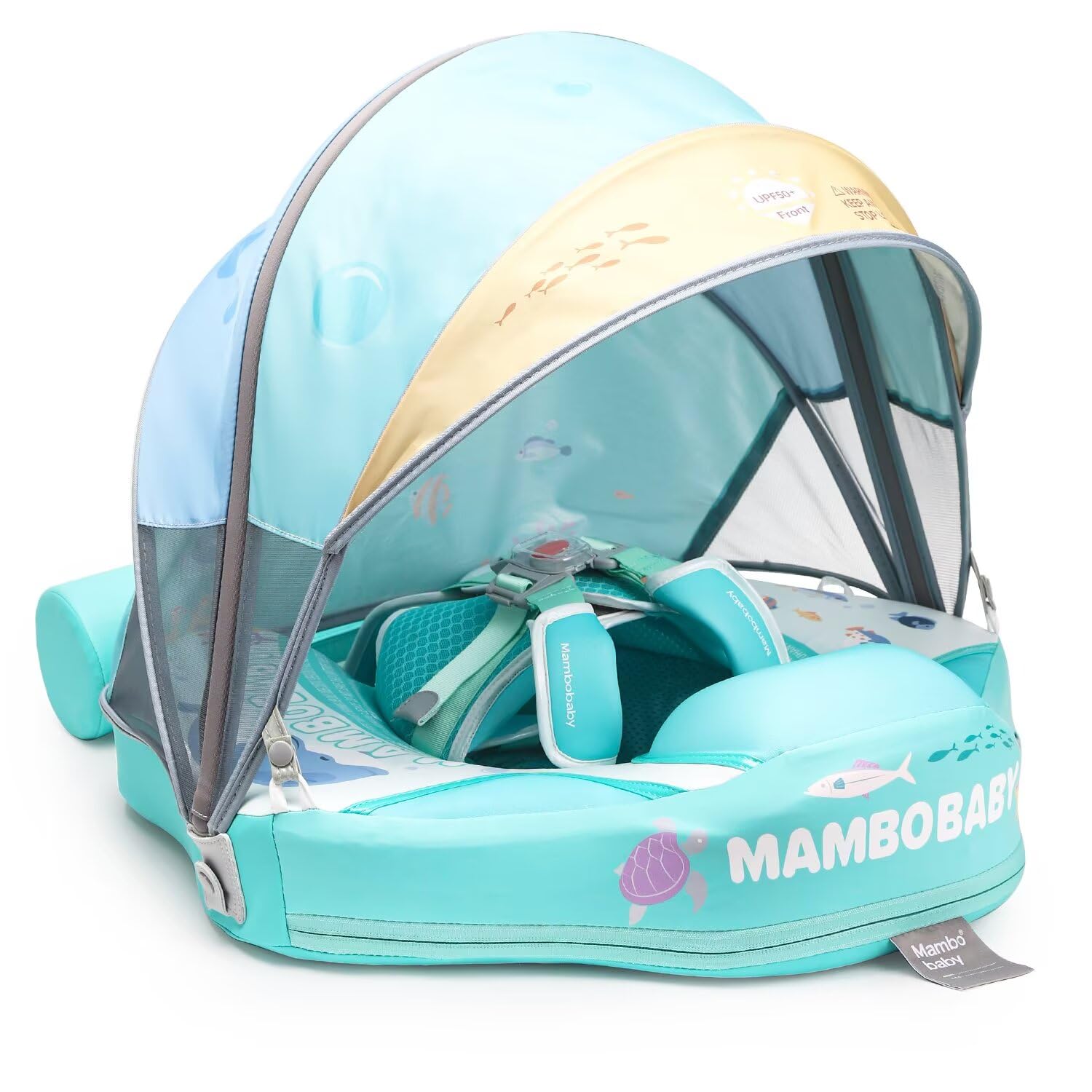 Photo 1 of 2025 Mambobaby Baby Float with Canopy & Tail Infant Swim Float Non-Inflatable Toddler Pool Float with Skin-Friendly Material for 3-24 Months Baby Boys Grils Green (Deluxe Edition)