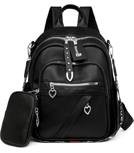 HUAZHIMAO Small Leather Backpack for Women Stylish Mini Backpacks Purse 3 in 1 Convertible Waterproof Shoulder Bags Handbag (Black) : Clothing, Shoes & Jewelry
