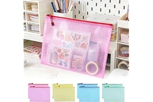 8 Pcs Mesh Zipper Pouches, A6 Strong Storage Bags for Office, School, Home Organization, Transparent File Pouches for Travel 