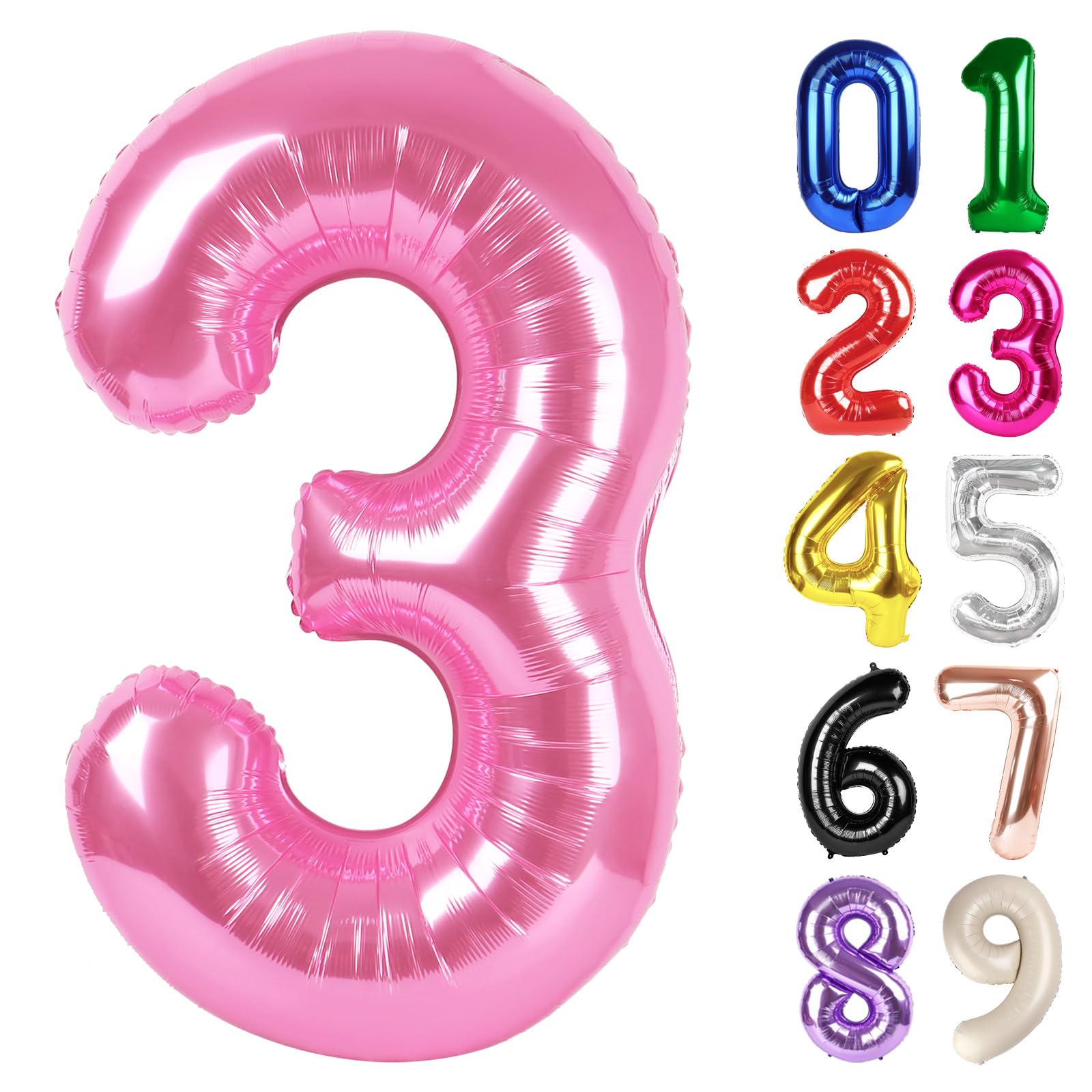 Photo 1 of 3 Balloon - Pink Birthday Number Balloons, 40 Inch Large Foil Balloons for Men Women Boys Girls Pink Themed Birthday Decorations