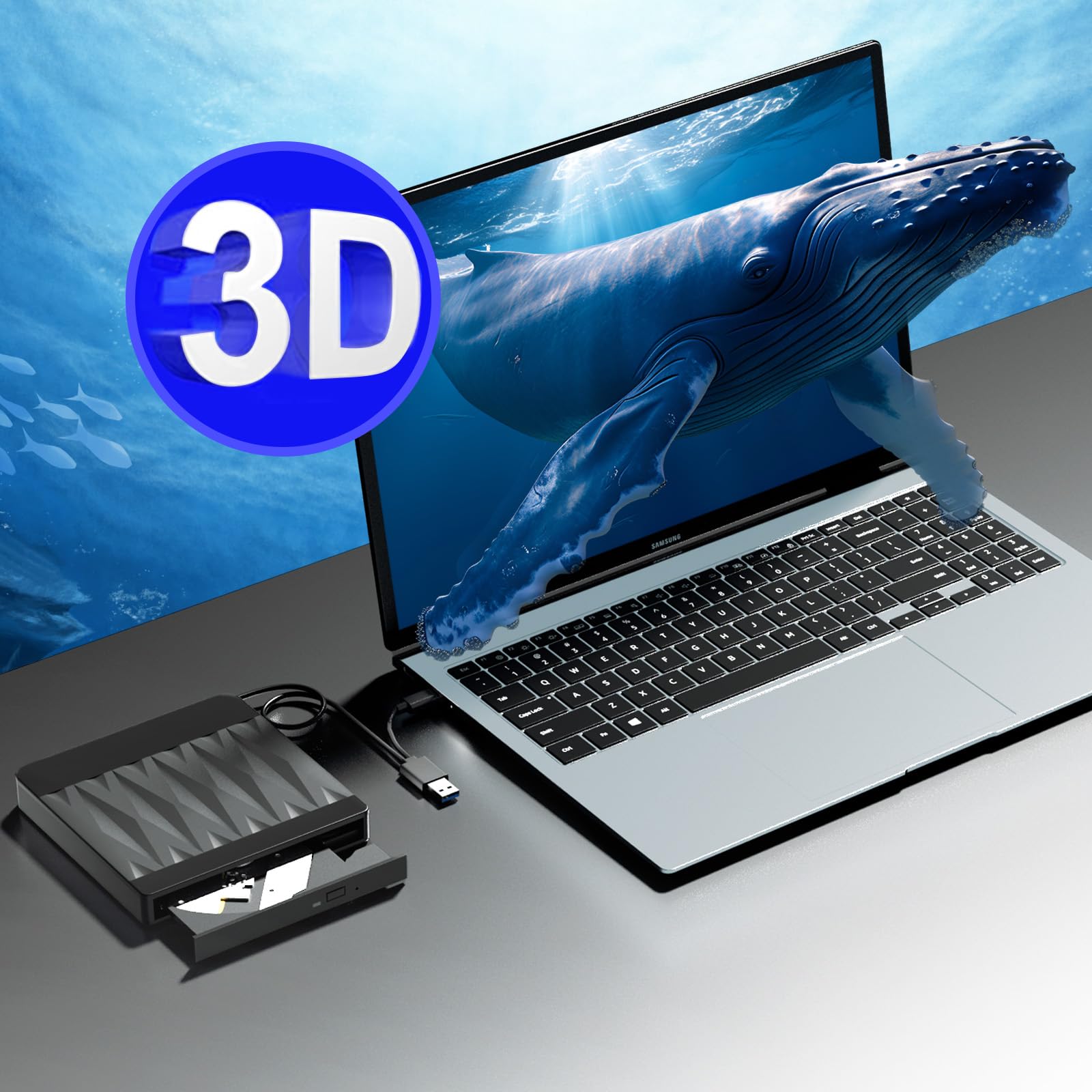 Taopjwr External Blu Ray Drive Support 50G Disc Read/Write, 3D Portable USB 3.0&Type-C External Blueray/DVD Drive for PC, CD/DVD/Blu Ray Burner Suitable for Windows MacOS Linux Laptop Desktop