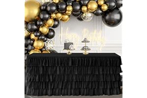 JEVIX Black Tulle Table Skirt 6ft Tutu Table Skirt For Rectangle Table Birthday Party Decorations Baby Shower Girls Parties Cake Dessert Table Decorations Ruffle Table Skirting