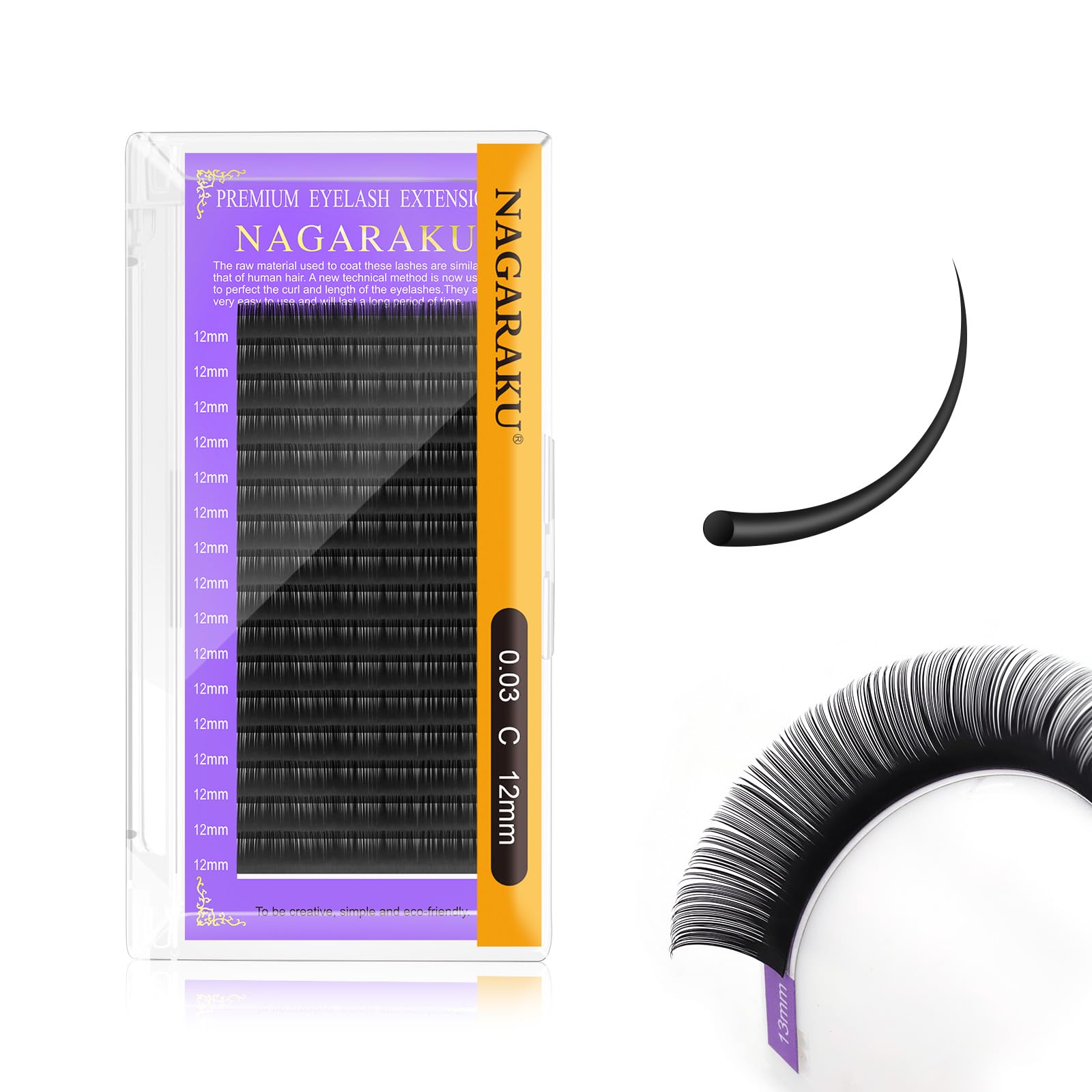 NAGARAKU Extension Eyelash Supplies Classic 1:1 Lashes Individual Volume Lash Extensions Soft Single Eyelashes Natural Semi Permanent Eyelashes Matte Black 16 Rows (0.03mm C Curl 12mm)