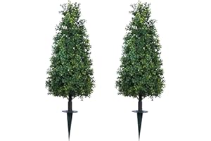 Howngyesimu 3FT Artificial Boxwood Topiary Balls Trees with Ground Spike, 2 Pack UV Resistant Artificial Shrubs, Fake Evergreen Artificial Plant Brush for Indoor Outdoor Front Porch Garden