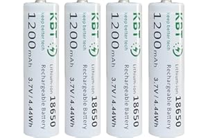 KBT KEEP BETTER TECH KBT Unprotected 3.7V 1200mAh Rechargeable Lithium-ion Button Top Solar Light Flashlight Battery - 4 Pack