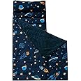 david's kids Toddler Nap Mat with Removable Pillow and Minky Fleece Blanket, Ultra Soft Slumber Bags for Boys, Perfect for Preschool, Daycare, Kids Sleeping Bags with Rollup Design, 50"x20", Space