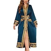 Daiwor Kout Silk Satin Robe for Women Long Kimono Robe Lightweight Floral Trim Bathrobe Luxury House Robes with Pockets