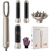 Bo'laiya 5-in-1 Hot-Air Brushes Brush for Straightening, Curling & Styling, Detachable & Interchangeable Brush Head, Negative Ionic Technology, for All Hair Types,Protective Glove Included